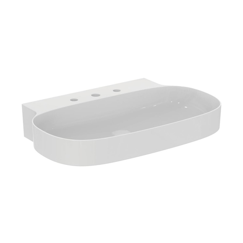 Immagine di Ideal Standard LINDA-X lavabo da appoggio su piano L.75 cm, ultrasottile, rettificato, con 3 fori rubinetteria, senza troppopieno, colore bianco finitura lucido T499201
