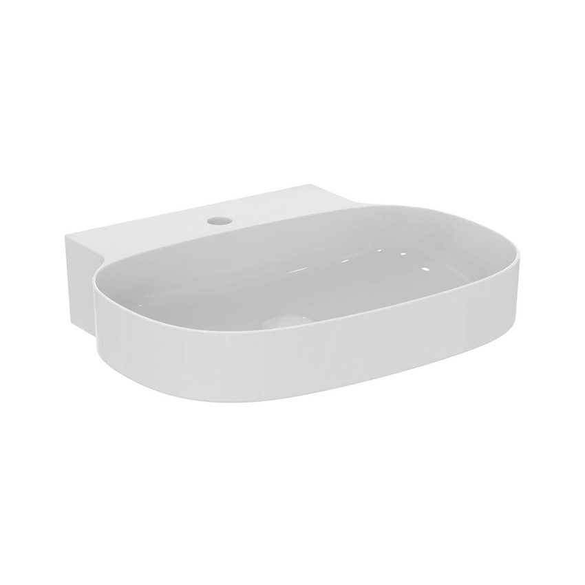 Immagine di Ideal Standard LINDA-X lavabo da appoggio o sospeso L.60 cm, ultrasottile, monoforo, senza troppopieno, colore bianco finitura lucido T439301