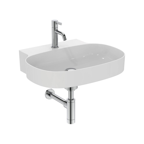 Immagine di Ideal Standard LINDA-X lavabo smaltato da appoggio o sospeso L.60 cm, ultrasottile, monoforo, senza troppopieno, colore bianco seta finitura opaco T4393V1