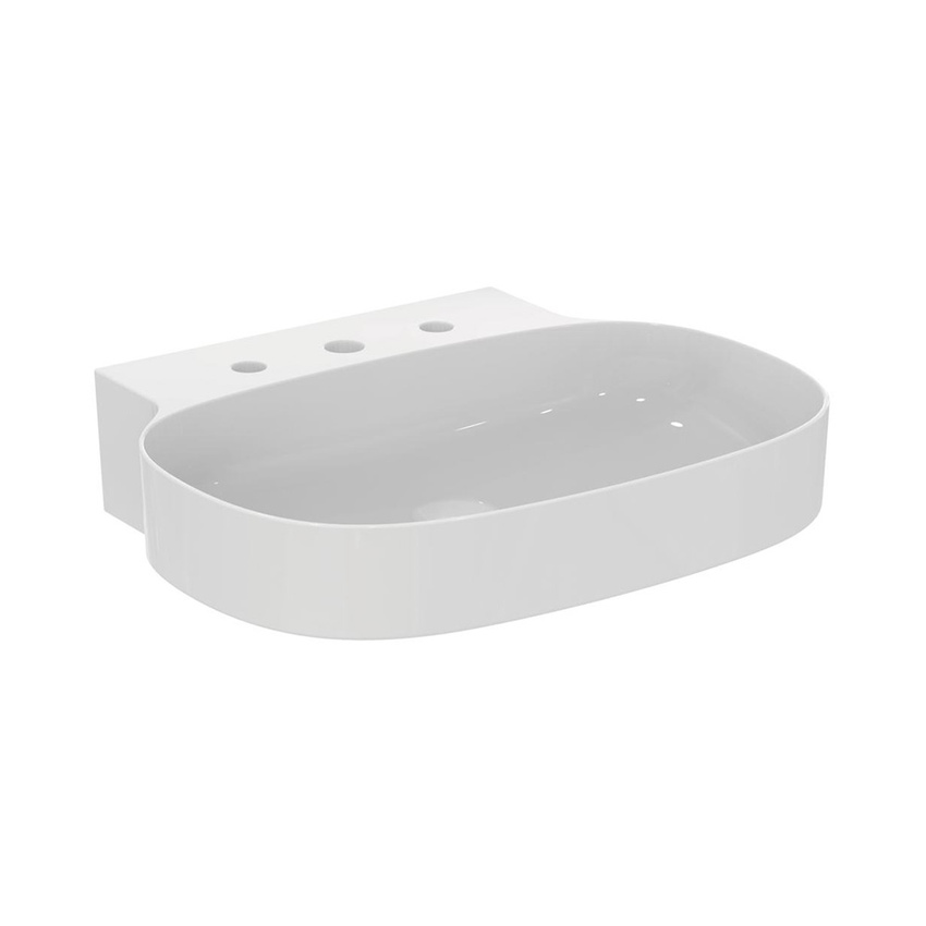 Immagine di Ideal Standard LINDA-X lavabo da appoggio o sospeso L.60 cm, ultrasottile, con 3 fori rubinetteria, senza troppopieno, colore bianco finitura lucido T439401