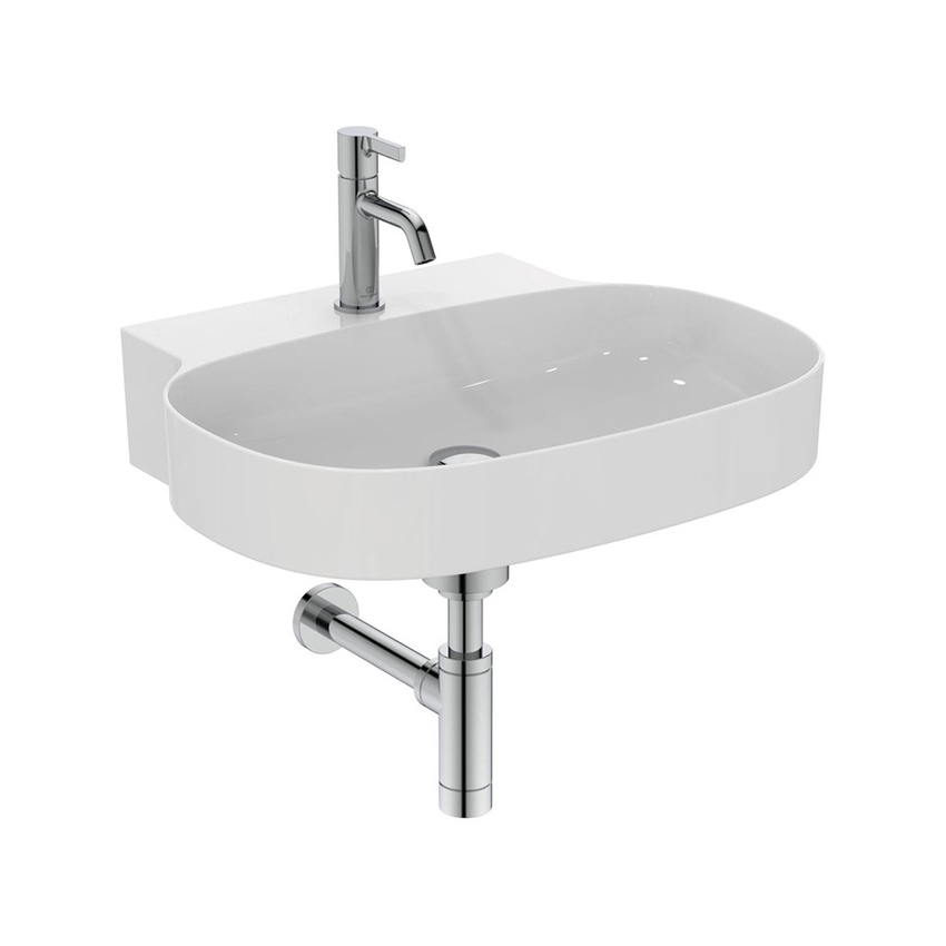 Immagine di Ideal Standard LINDA-X lavabo rettificato da appoggio o sospeso L.60 cm, ultrasottile, monoforo, senza troppopieno, colore bianco finitura lucido T498801