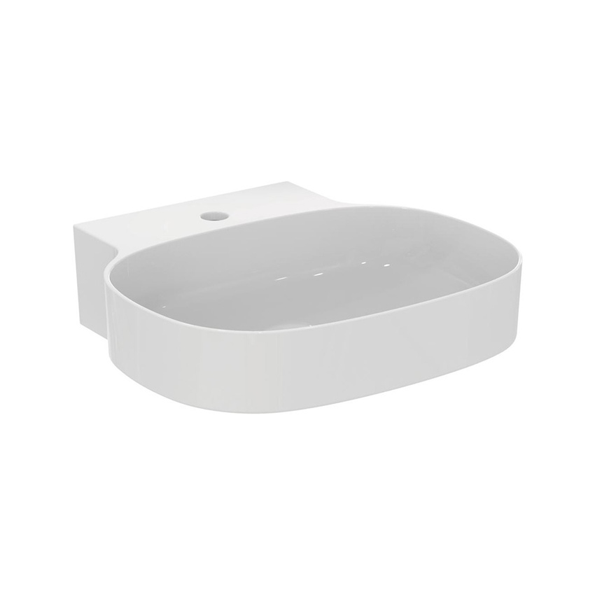 Immagine di Ideal Standard LINDA-X lavabo da appoggio o sospeso L.50 cm, ultrasottile, monoforo, senza troppopieno, colore bianco finitura lucido T439001