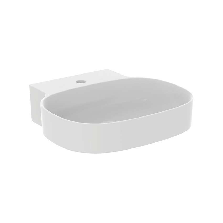 Immagine di Ideal Standard LINDA-X lavabo da appoggio o sospeso L.50 cm, ultrasottile, monoforo, senza troppopieno, colore bianco seta finitura opaco T4390V1
