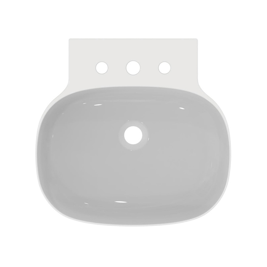 Immagine di Ideal Standard LINDA-X lavabo da appoggio o sospeso L.50 cm, ultrasottile, con 3 fori rubinetteria, senza troppopieno, colore bianco finitura lucido T439101