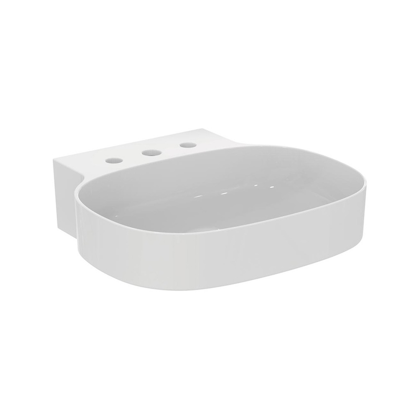 Immagine di Ideal Standard LINDA-X lavabo da appoggio o sospeso L.50 cm, ultrasottile, con 3 fori rubinetteria, senza troppopieno, colore bianco finitura lucido T439101