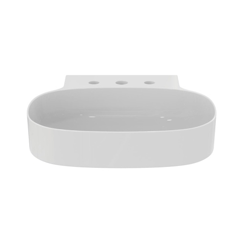 Immagine di Ideal Standard LINDA-X lavabo da appoggio o sospeso L.50 cm, ultrasottile, con 3 fori rubinetteria, senza troppopieno, colore bianco finitura lucido T439101