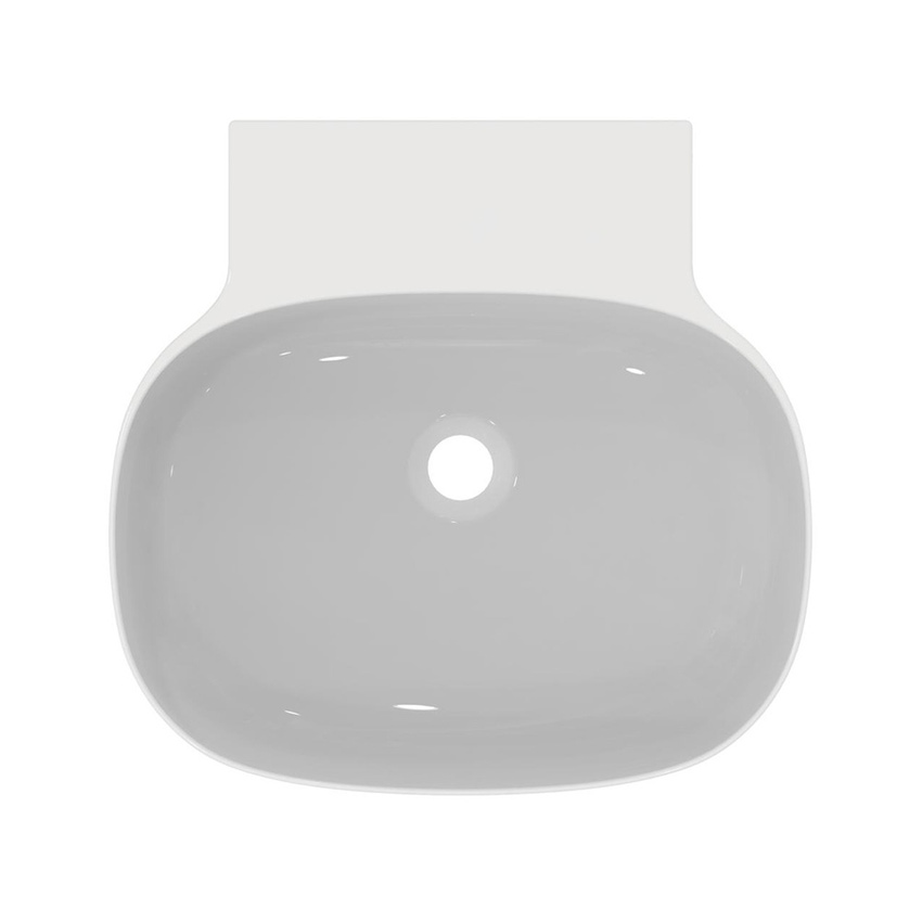 Immagine di Ideal Standard LINDA-X lavabo da appoggio o sospeso L.50 cm, ultrasottile, senza foro rubinetteria e senza troppopieno, colore bianco finitura lucido T439201