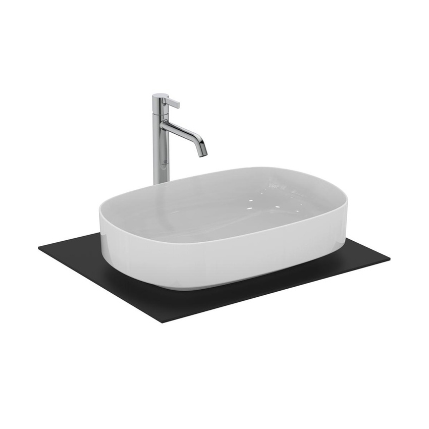 Immagine di Ideal Standard LINDA-X lavabo da appoggio L.55 cm, ultrasottile, senza foro rubinetteria e senza troppopieno, colore bianco finitura lucido T440201