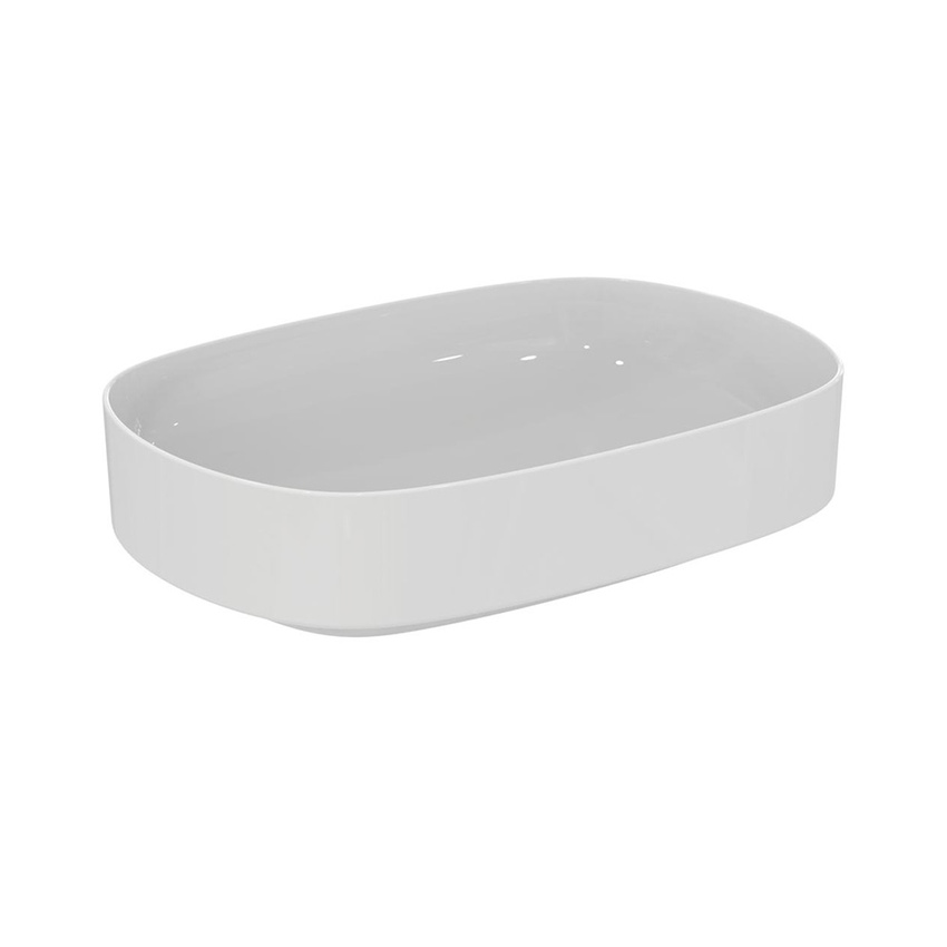 Immagine di Ideal Standard LINDA-X lavabo da appoggio L.55 cm, ultrasottile, senza foro rubinetteria e senza troppopieno, colore bianco finitura lucido T440201