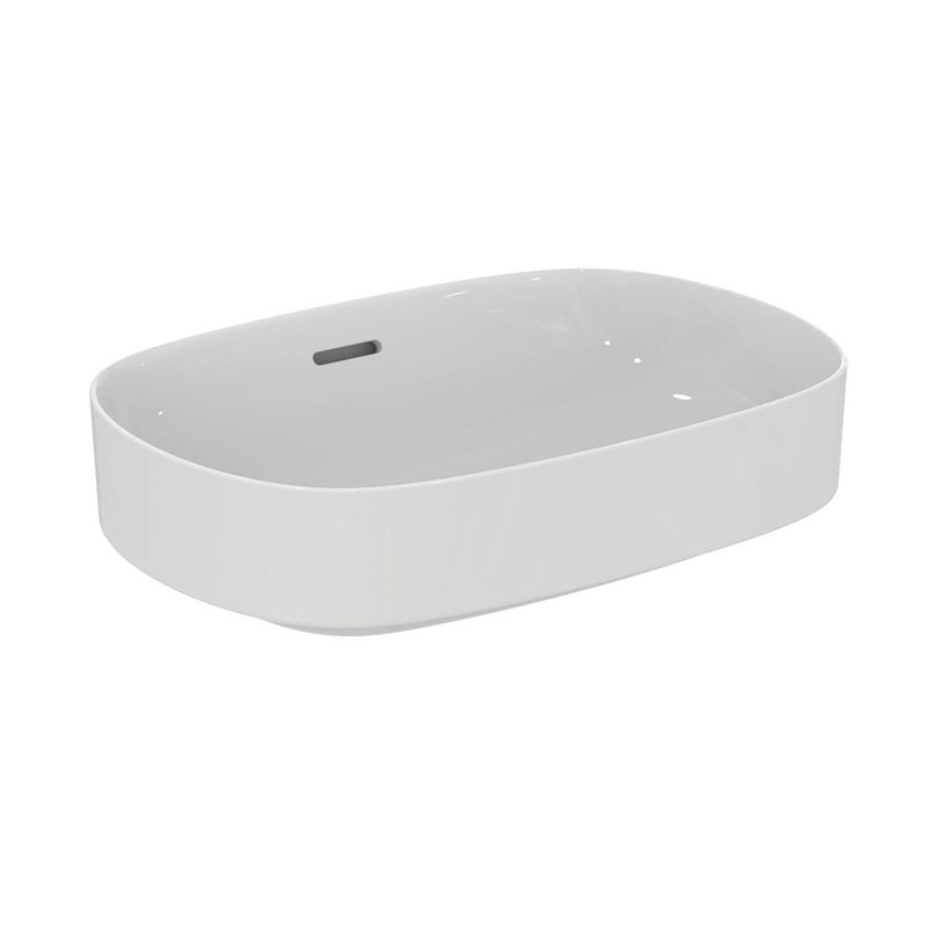 Immagine di Ideal Standard LINDA-X lavabo da appoggio L.55 cm, ultrasottile, senza foro rubinetteria, con troppopieno, colore bianco finitura lucido T440101