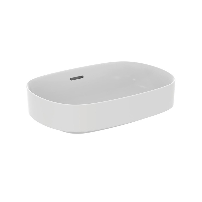 Immagine di Ideal Standard LINDA-X lavabo da appoggio L.55 cm, ultrasottile, senza foro rubinetteria, con troppopieno, colore bianco seta finitura opaco T4401V1