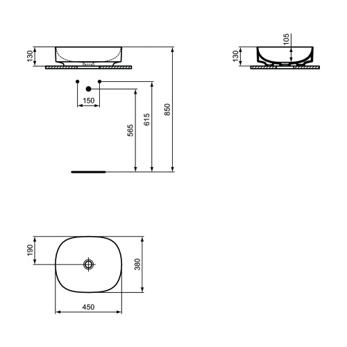Immagine di Ideal Standard LINDA-X lavabo da appoggio L.45 cm, ultrasottile, senza foro e senza troppopieno, colore bianco finitura lucido T440001