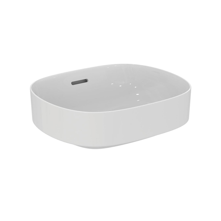 Immagine di Ideal Standard LINDA-X lavabo da appoggio su piano L.45 cm, ultrasottile, senza foro rubinetteria, con foro del troppopieno, colore bianco finitura lucido T439901