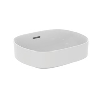Immagine di Ideal Standard LINDA-X lavabo da appoggio su piano L.45 cm, ultrasottile, senza foro rubinetteria, con foro del troppopieno, colore bianco seta finitura opaco T4399V1