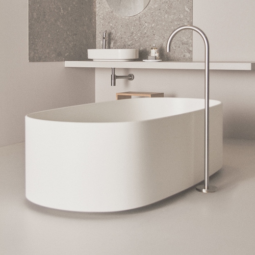 Immagine di Ideal Standard LINDA-X vasca ovale centro stanza L.175 cm, con colonna di scarico e telaio, colore bianco T4626EN