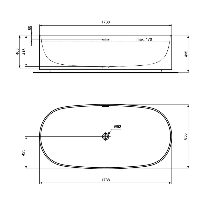 Immagine di Ideal Standard LINDA-X vasca ovale centro stanza L.175 cm, con colonna di scarico e telaio, colore bianco T4626EN