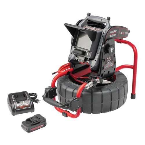 Immagine di Ridgid Ruota SeeSnake Compact C40 con tecnologia TruSense con monitor CS6x VERSA, batteria e caricabatteria, cavo 40 m per tubazioni da 1 1/2" a 6" (40-150 mm) 64208