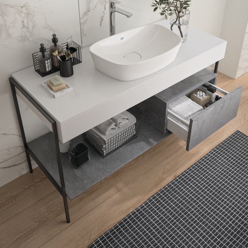 Immagine di Ideal Standard ADAPTO top L.120 cm, per basi sospese o barre di giunzione, finitura cemento U8417FX