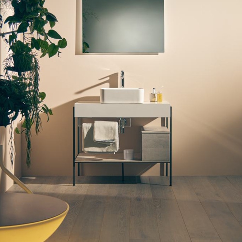 Immagine di Ideal Standard soluzione bagno completo, sanitari sospesi, lavabo 60 cm, colore bianco finitura lucido, doccia rettangolare 120x90, colore nero finitura pietra opaco, mobile sottolavabo 105 cm, finitura noce scuro, rubinetteria colore nero finitura opaco SING13