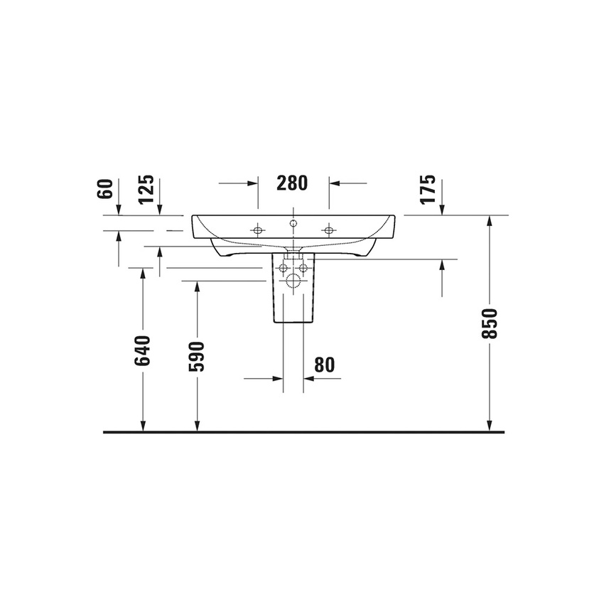 Immagine di Duravit No.1 lavabo consolle L.80 cm, monoforo, con troppopieno e bordo per rubinetteria, colore bianco 23758000002