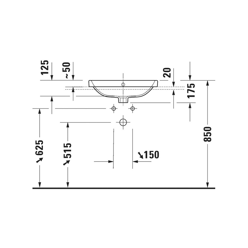 Immagine di Duravit No.1 lavabo da incasso L.55 cm, per incasso soprapiano, con troppopieno e bordo per rubinetteria, con rettifica, colore bianco 03555500272