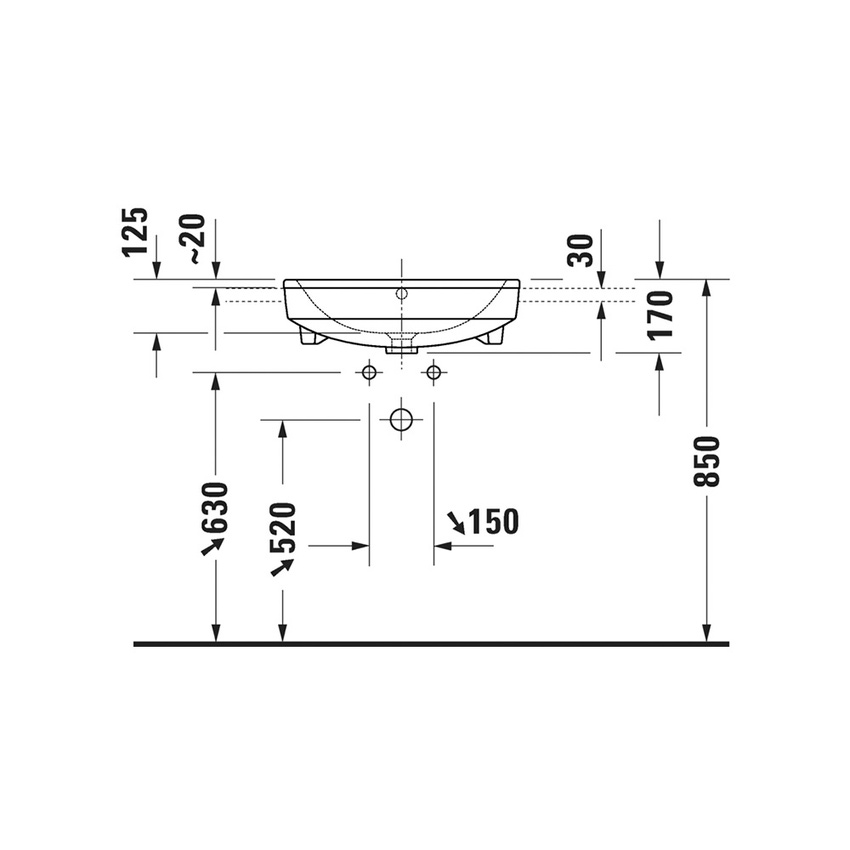 Immagine di Duravit No.1 lavabo semincasso L.55 cm, monoforo, con troppopieno e bordo per rubinetteria, colore bianco 03765500002
