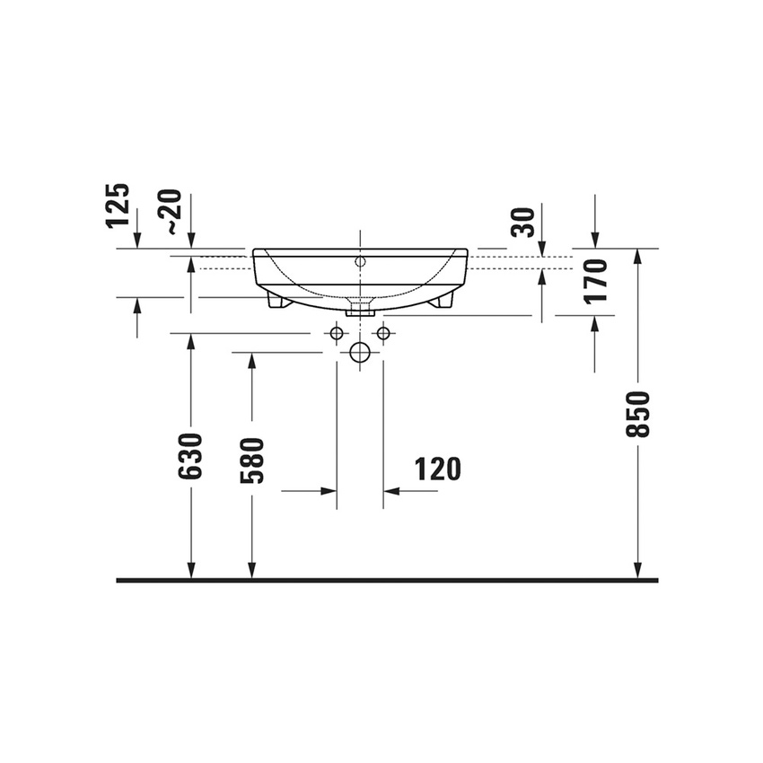 Immagine di Duravit No.1 lavabo semincasso L.55 cm, monoforo, con troppopieno e bordo per rubinetteria, colore bianco 03765500002