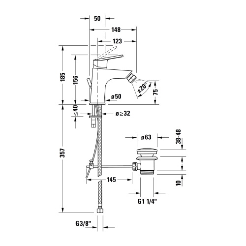 Immagine di Duravit No.1 miscelatore monocomando per bidet H.16 cm, con scarico, finitura cromo N12400001010