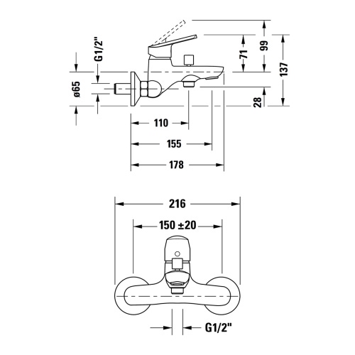 Immagine di Duravit No.1 miscelatore monocomando vasca esterno, con deviatore, finitura cromo N15230000010