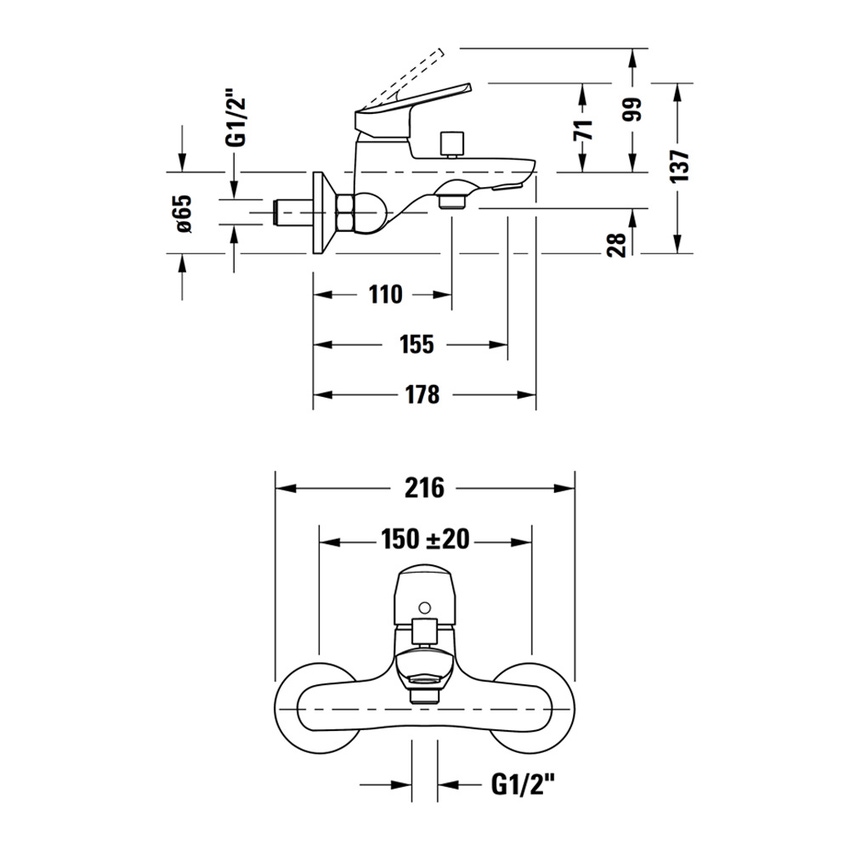 Immagine di Duravit No.1 miscelatore monocomando vasca esterno, con deviatore, finitura cromo N15230000010