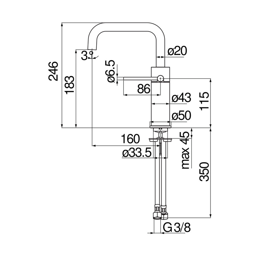 Immagine di Nobili VELIS miscelatore monocomando per lavabo H.25 cm, senza scarico, finitura inox spazzolato VE125118/3IX
