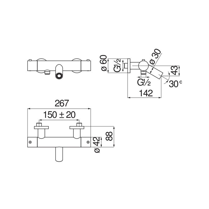 Immagine di Nobili VELIS termostatico esterno per vasca, con blocco temperatura di sicurezza e valvoline antiritorno, finitura cromo VE125010/1CR