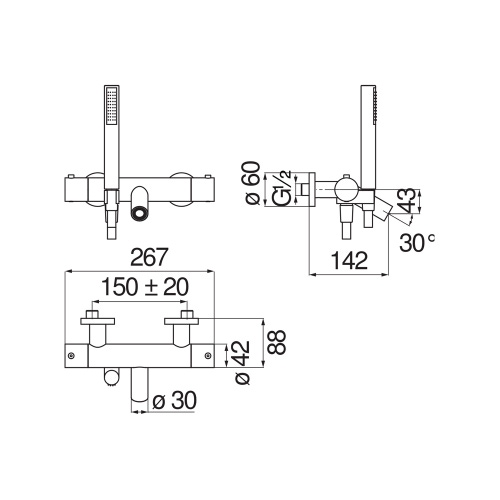 Immagine di Nobili VELIS termostatico esterno vasca, compreso di set doccia con doccetta, supporto doccetta e flessibile 150 cm, finitura cromo VE125010/2CR