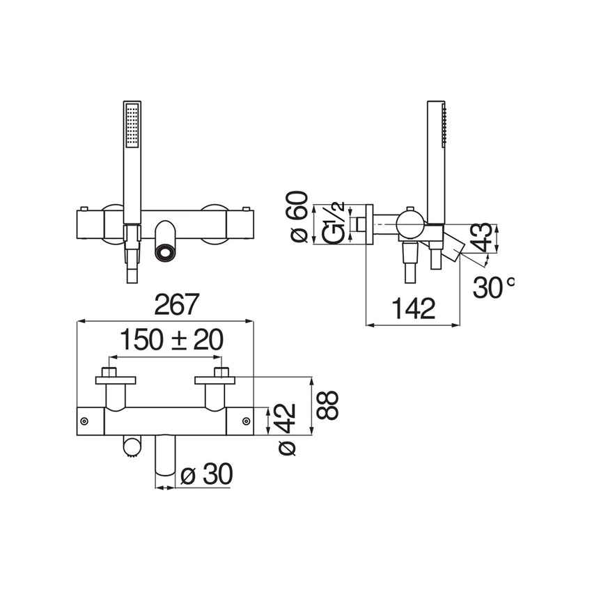 Immagine di Nobili VELIS termostatico esterno vasca, compreso di set doccia con doccetta, supporto doccetta e flessibile 150 cm, finitura cromo VE125010/2CR