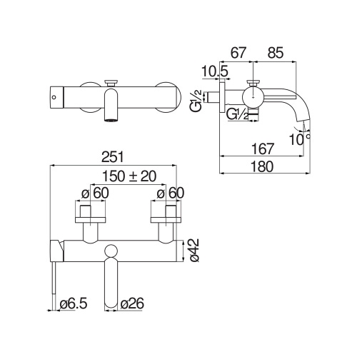 Immagine di Nobili VELIS miscelatore monocomando esterno per vasca, con deviatore, finitura cromo VE125110/1CR