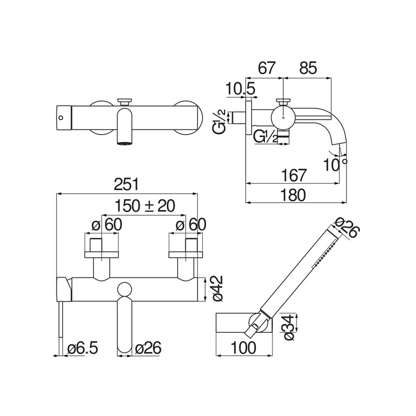 Immagine di Nobili VELIS miscelatore monocomando esterno per vasca, con set doccia, finitura cromo VE125110CR