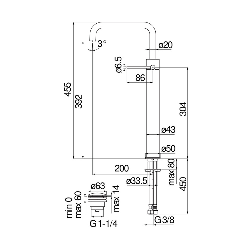 Immagine di Nobili VELIS miscelatore monocomando per bacinella H.46 cm, con scarico 1 1/4” push, finitura cromo VE125128/2CR