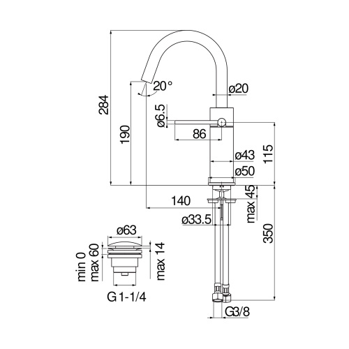 Immagine di Nobili VELIS miscelatore monocomando lavabo H.28 cm, con scarico 1 1/4” push, finitura cromo VE125138/2CR