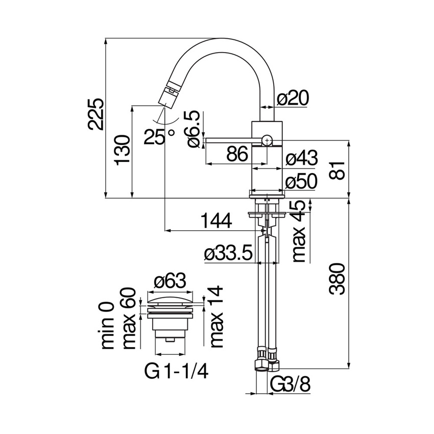 Immagine di Nobili VELIS miscelatore monocomando per bidet, con scarico 1 1/4” push, finitura cromo VE125139/2CR