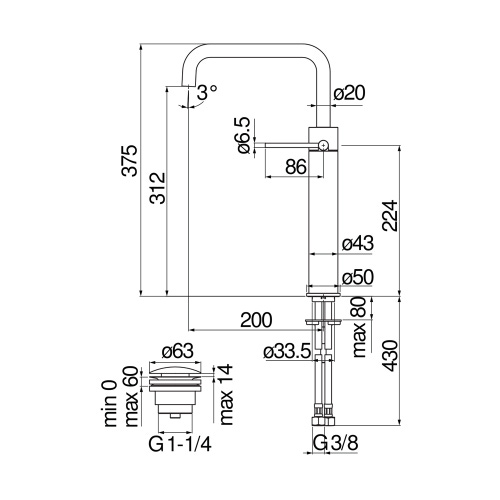 Immagine di Nobili VELIS miscelatore monocomando per bacinella H.38 cm, con scarico 1 1/4” push, finitura cromo VE125158/2CR