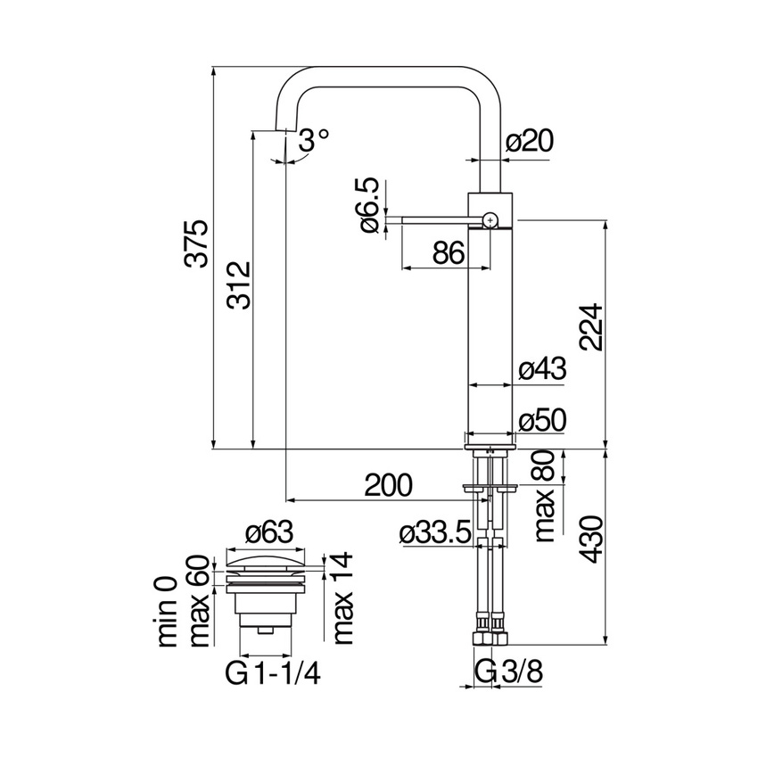 Immagine di Nobili VELIS miscelatore monocomando per bacinella H.38 cm, con scarico 1 1/4” push, finitura cromo VE125158/2CR