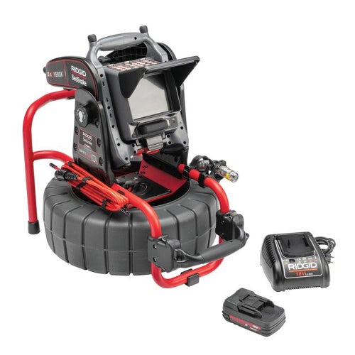 Immagine di Ridgid Ruota SeeSnake Compact M40 con tecnologia TruSense con monitor CS6x VERSA, batteria e caricabatteria, cavo 40 m per tubazioni da 1 1/2" a 8" (40-200 mm) 64213