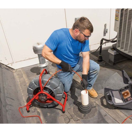 Immagine di Ridgid Ruota SeeSnake Mini con tecnologia TruSense, cavo 61 m per tubazioni da 1 1/2" a 8" (40-200 mm) 63628