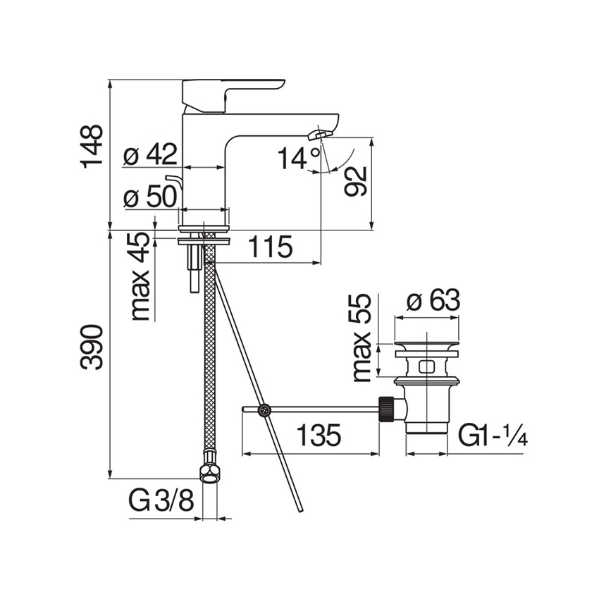 Immagine di Nobili ABC miscelatore monocomando lavabo H.14 cm, con scarico, finitura cromo AB87118/20CR