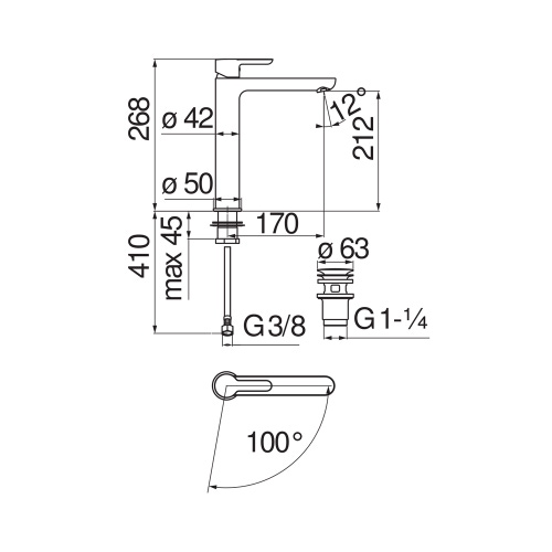 Immagine di Nobili ABC miscelatore monocomando per bacinella H.27 cm, con scarico 1 1/4” push, a risparmio energetico e idrico, finitura cromo ABH87128/2CR