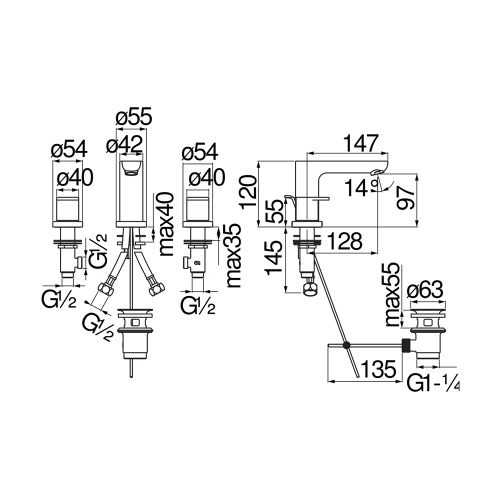 Immagine di Nobili ABC batteria 3 fori per lavabo, con scarico, finitura cromo AB87211/1CR