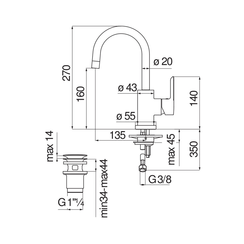 Immagine di Nobili ABC miscelatore monocomando da cucina per lavello, con scarico, finitura cromo AB87338/2CR