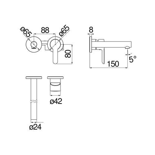 Immagine di Nobili ABC miscelatore monocomando per lavabo P.15 cm, ad incasso a parete, senza scarico, finitura cromo AB87199CR