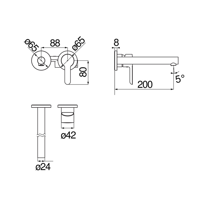 Immagine di Nobili ABC miscelatore monocomando per lavabo P.20 cm, ad incasso a parete, senza scarico, finitura cromo AB87199/1CR