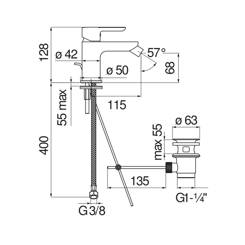 Immagine di Nobili ABC miscelatore monocomando per bidet H.13 cm, con scarico, finitura cromo AB87119/1CR